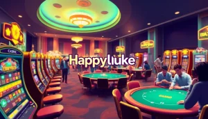 Experience the thrilling atmosphere of happyluke with vibrant casino games and excited players.