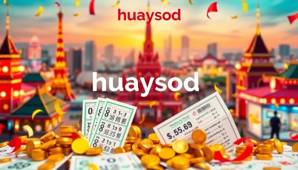 Experience thrilling lottery excitement with huaysod's vibrant tickets and playful props.