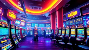 Experience the vibrant gaming atmosphere at cat888, showcasing digital lottery and casino excitement.