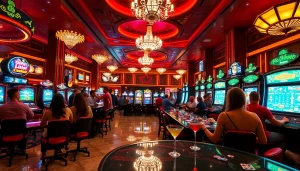 Experience energetic gameplay at Ku Casino, showcasing vibrant tables and colorful décor.