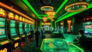 Experience the vibrant digital gaming atmosphere of ku888.dev showcasing animated casino elements.