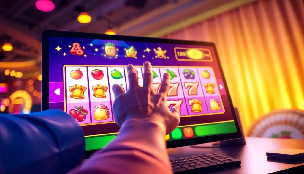 Spin exciting สล็อตออนไลน์ symbols on a modern slot machine interface, capturing the thrill of online gaming.