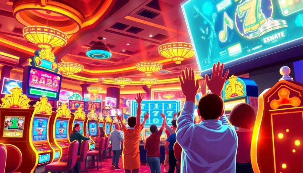 Enjoy the vibrant atmosphere of สล็อต with lively slot machines, celebrating a thrilling casino experience.