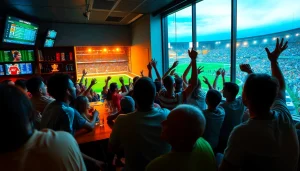 Experience the thrill of sports betting at https://78win.soccer/ with excited fans cheering in a vibrant atmosphere.