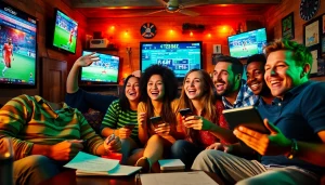 Diverse bettors enjoying a thrilling sports event, inspired by https://bet88sc.com/ for an immersive experience.