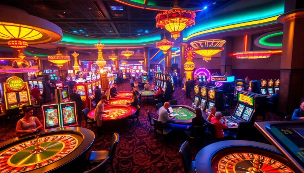 Experience the mega game thrill with players betting at vibrant casino tables under dazzling lights.