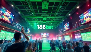 Excited fans in a vibrant 188bet sports betting environment cheering for their teams.