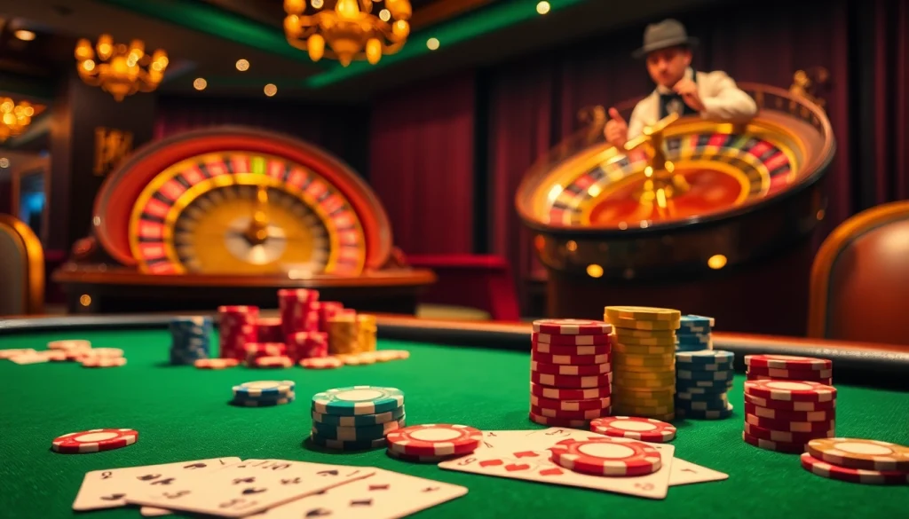 Kèo nhà cái at a high-stakes poker table with colorful chips and cards captured in an elegant casino setting.