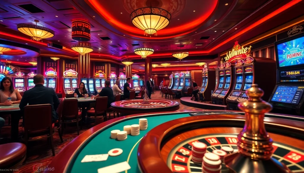 Experience the thrill of kèo nhà cái with lively casino tables, players rolling dice, and vibrant slot machines.