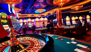 Players enjoying the high-energy casino ambiance with roulette and slots at https://thabet7.biz/.