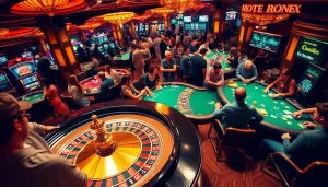 Experience exhilarating gaming at https://shbets.net/ featuring busy roulette tables, vibrant players, and immersive atmosphere.