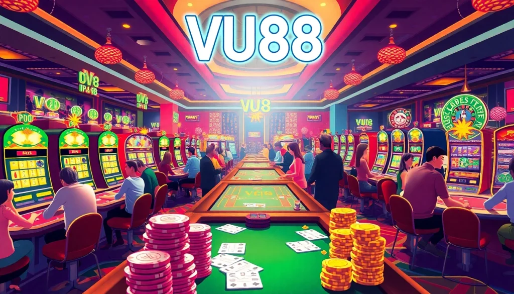 Players enjoying a high-stakes game at VU88 casino tables filled with excitement.