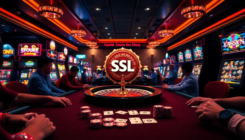 Players enjoy thrilling poker at nhà cái 78win casino, surrounded by slot machines and roulette excitement.
