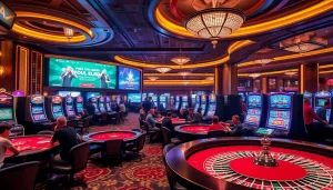Explore the thrilling gaming atmosphere at https://32win.army/, featuring poker chips and roulette wheels engaging players in lively action.