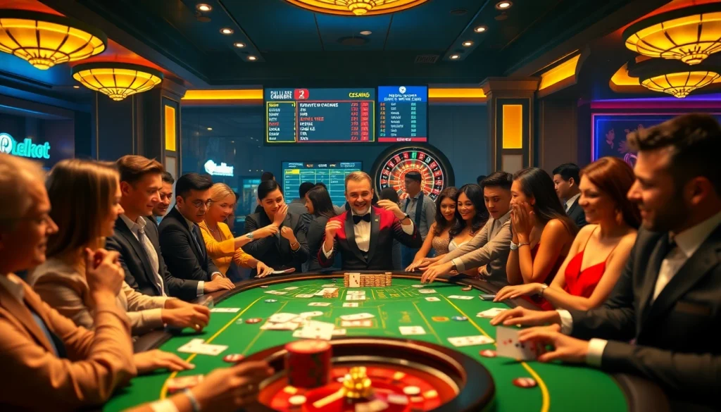 Action-packed เสือมังกร gameplay with players placing bets at a luminous casino table.