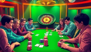 Players experiencing the thrill of poker in a lively casino, with gameplay elements at https://68gamebai.download/.