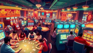 Experience thrilling casino action at https://nohu90g.com with vibrant gaming tables, poker cards, and cheering players.