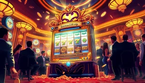 Spinning the batman138 rtp slot machine in a luxury casino setting with sparkling coins and vibrant players.