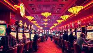 Excited players enjoying games at QQ88 CASINO's vibrant casino floor.